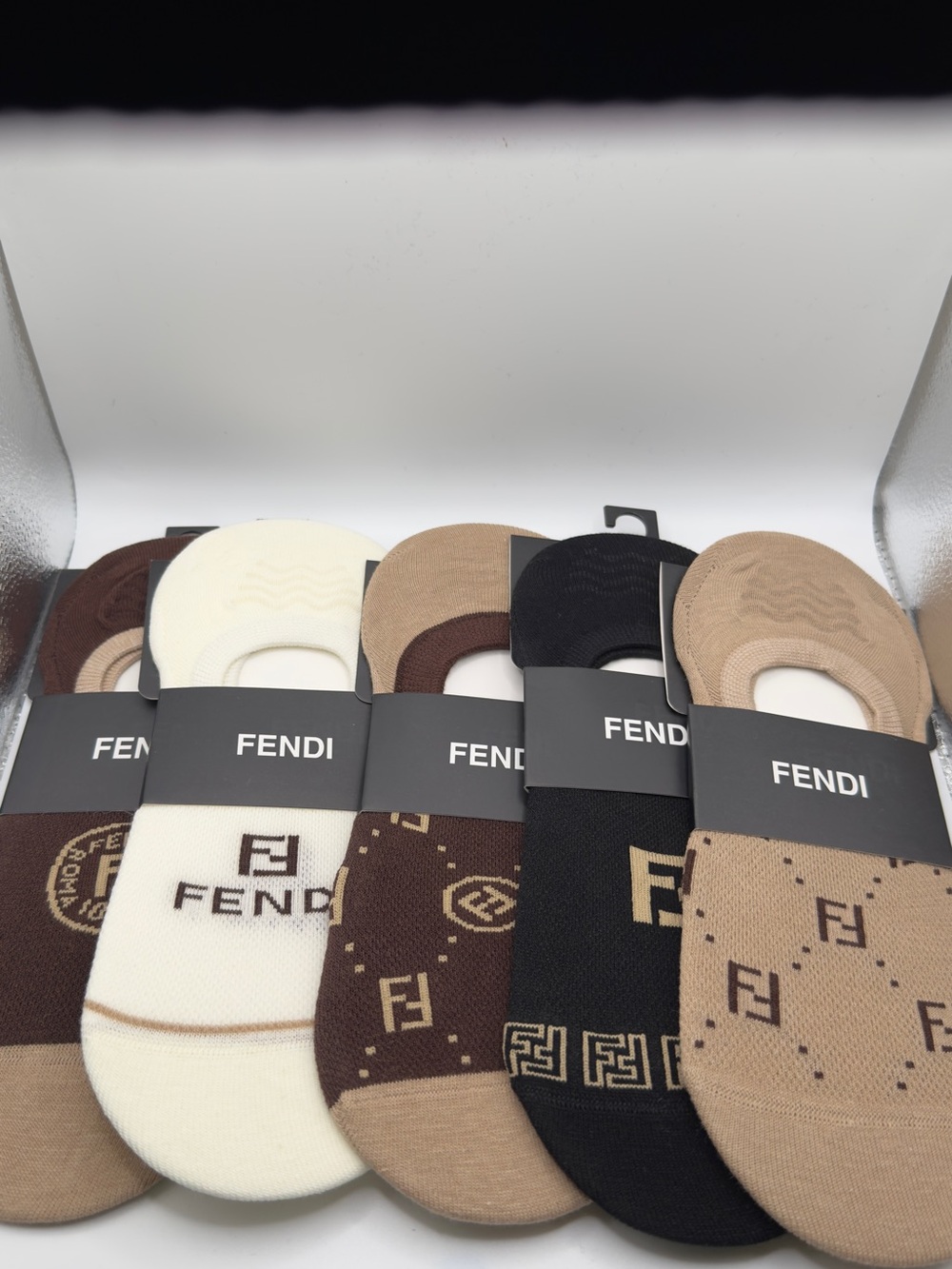 Designer Logo Fashion Men's Low-Cut No-Show Sock Set - Neutral Mix 5 pc